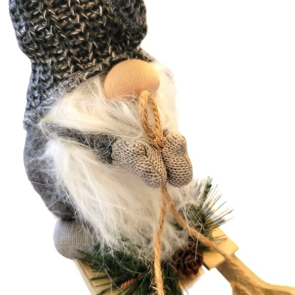 Gnome With Knitted Hat On Wooden Sled with Mistletoe VL1004 - Picture 6 of 6